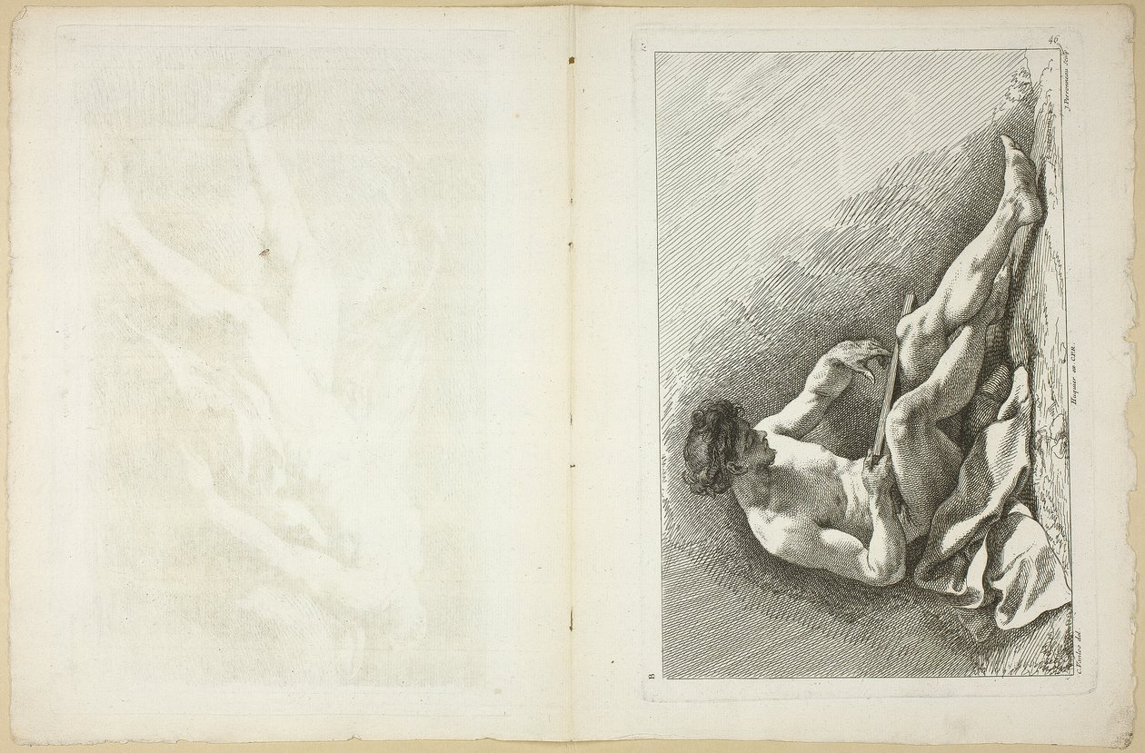 Figura (recto i verso), z II księgi figur akademii rytowanych częściowo przez profesorów Akademii Królewskiej autorstwa Jean Baptiste Perronneau