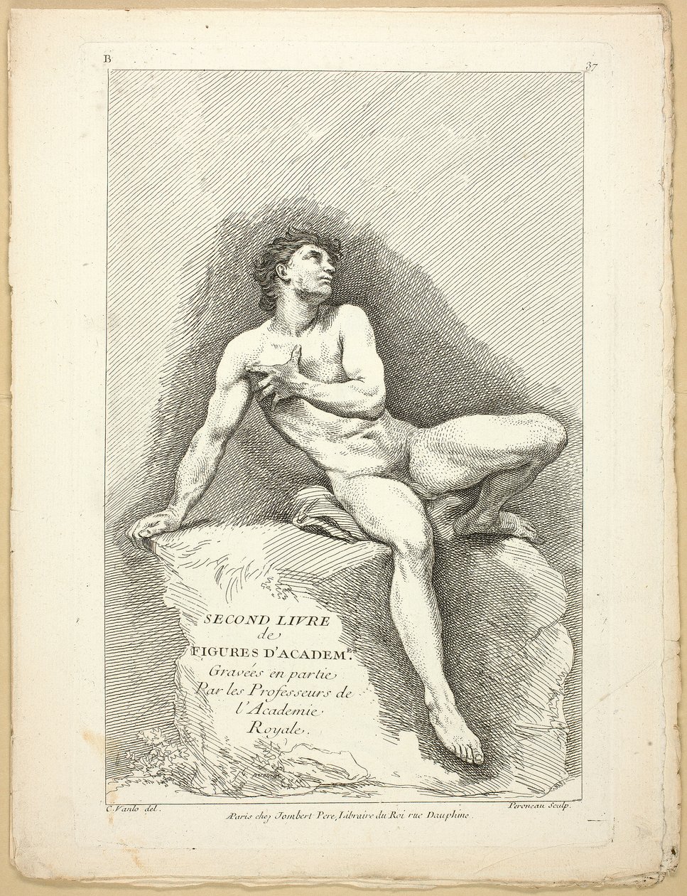 Figura (recto i verso), z II księgi figur akademii rytowanych częściowo przez profesorów Akademii Królewskiej autorstwa Jean Baptiste Perronneau