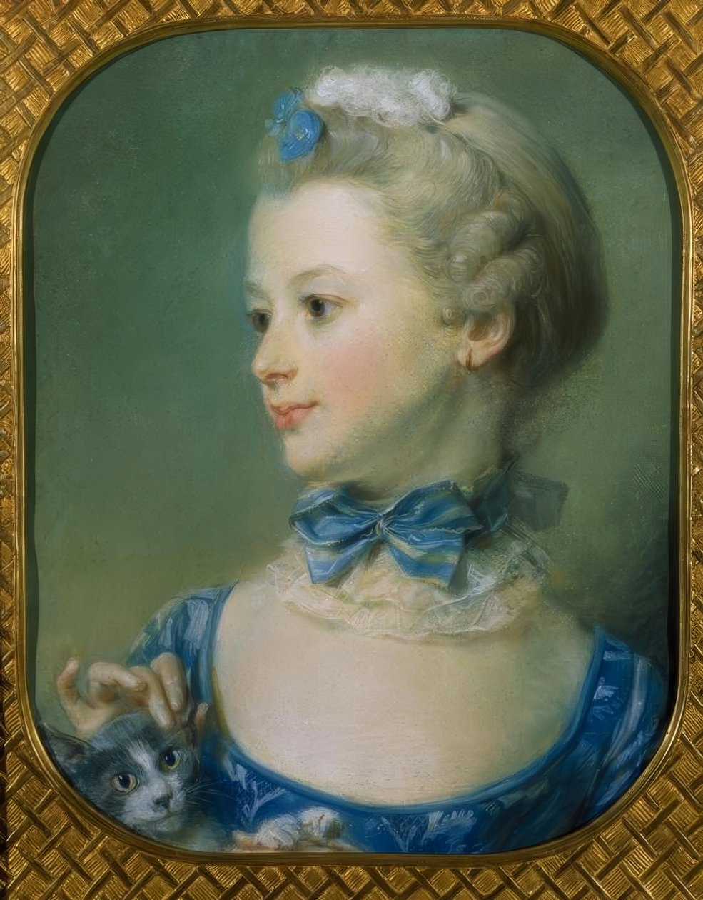Mała dziewczynka z kotem (Portret Mlle Huquier) autorstwa Jean Baptiste Perronneau