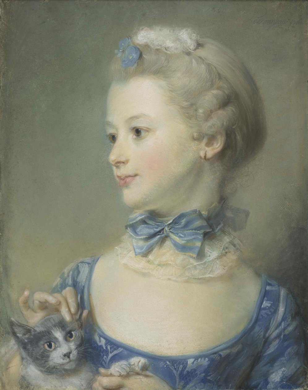 Mała dziewczynka z kotem Marie-Anne Huquier, 1747. autorstwa Jean Baptiste Perronneau