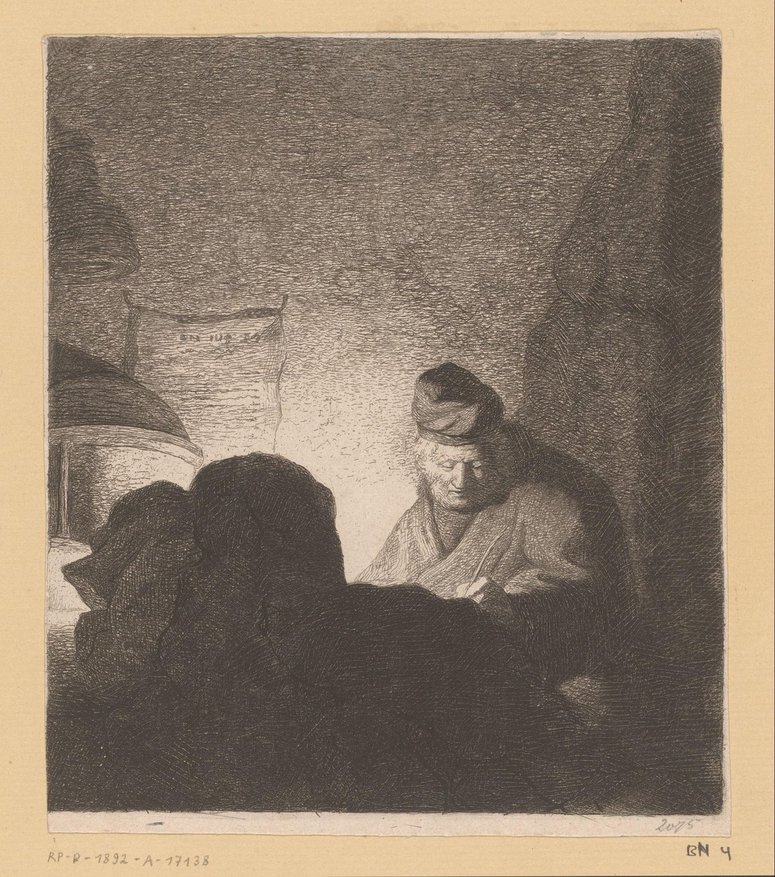 Mężczyzna pisze w świetle lampy autorstwa Jean Baptiste Pierre Lebrun (attributed to)