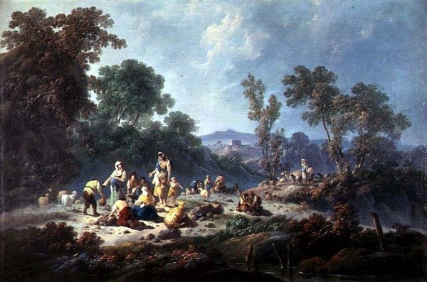 Zalesiony pejzaż (olej na płótnie) autorstwa Jean Baptiste Pillement