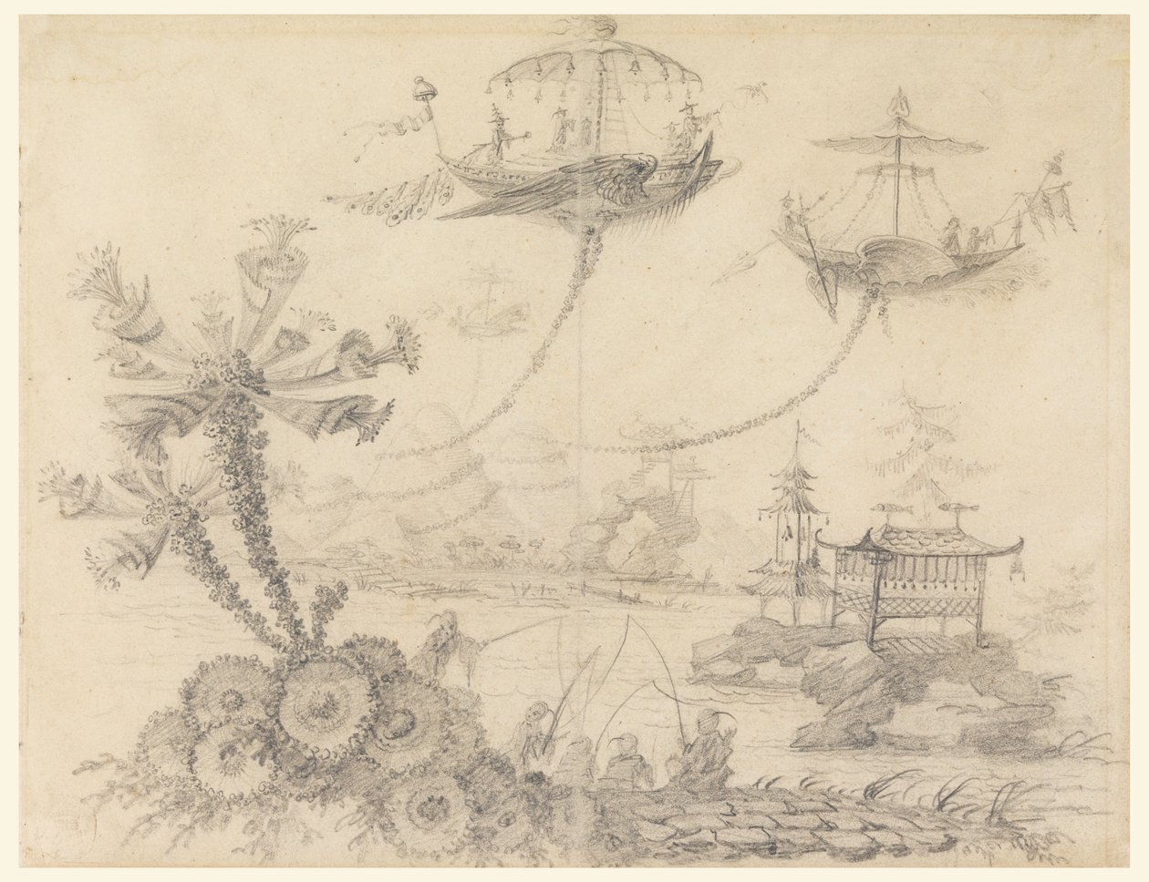 Rysunek, fantazja chinoiserie, 1770-90 autorstwa Jean Baptiste Pillement