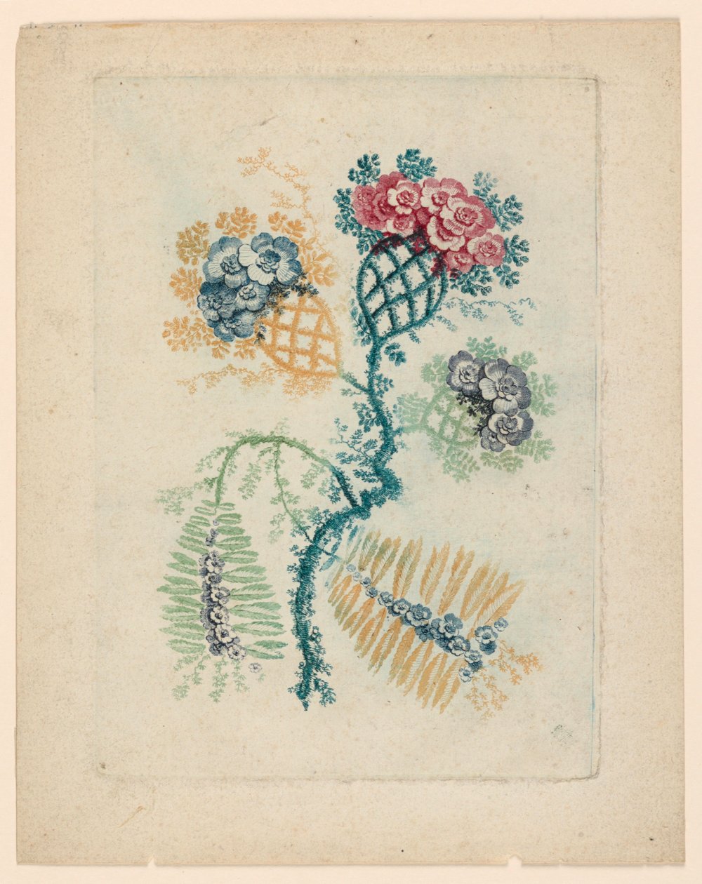 Fantastyczny motyw kwiatowy z Nouvelle Suitete de Cahiers de Fleurs Idéales autorstwa Jean Baptiste Pillement