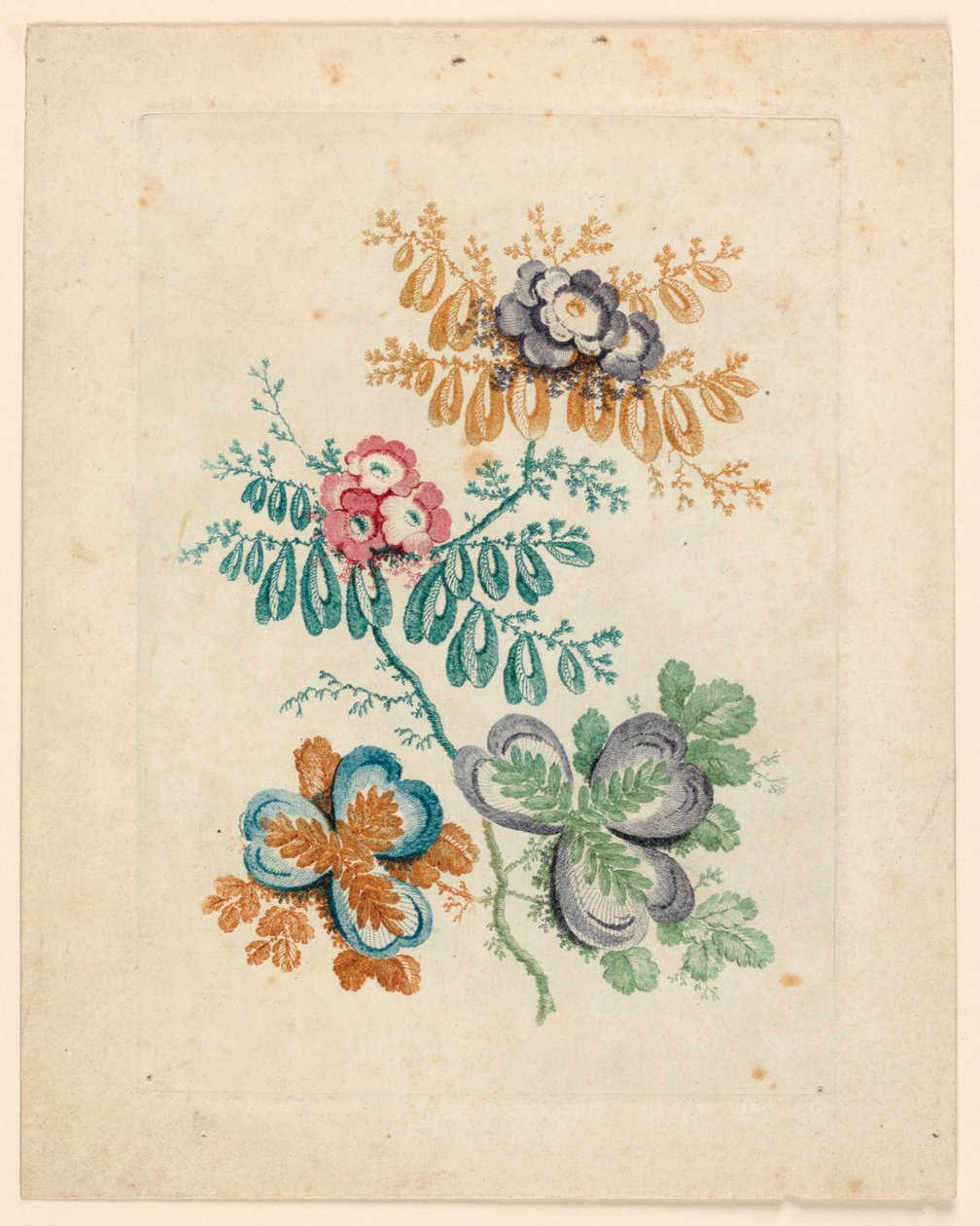 Fantastyczny motyw kwiatowy z „Nouvelle Suite de fleurs idéales” autorstwa Jean Baptiste Pillement