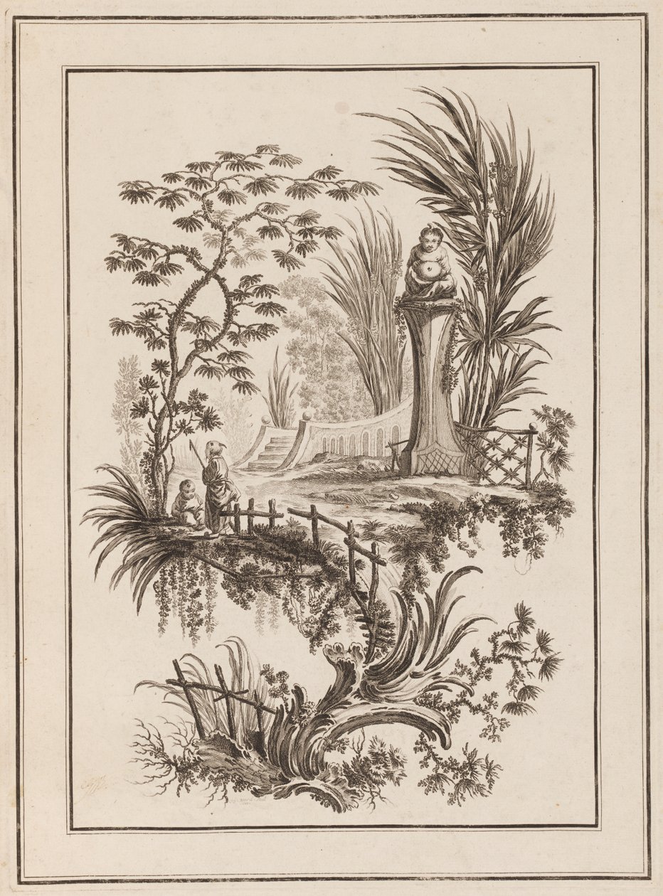 Figurki w ogrodzie autorstwa Jean Baptiste Pillement