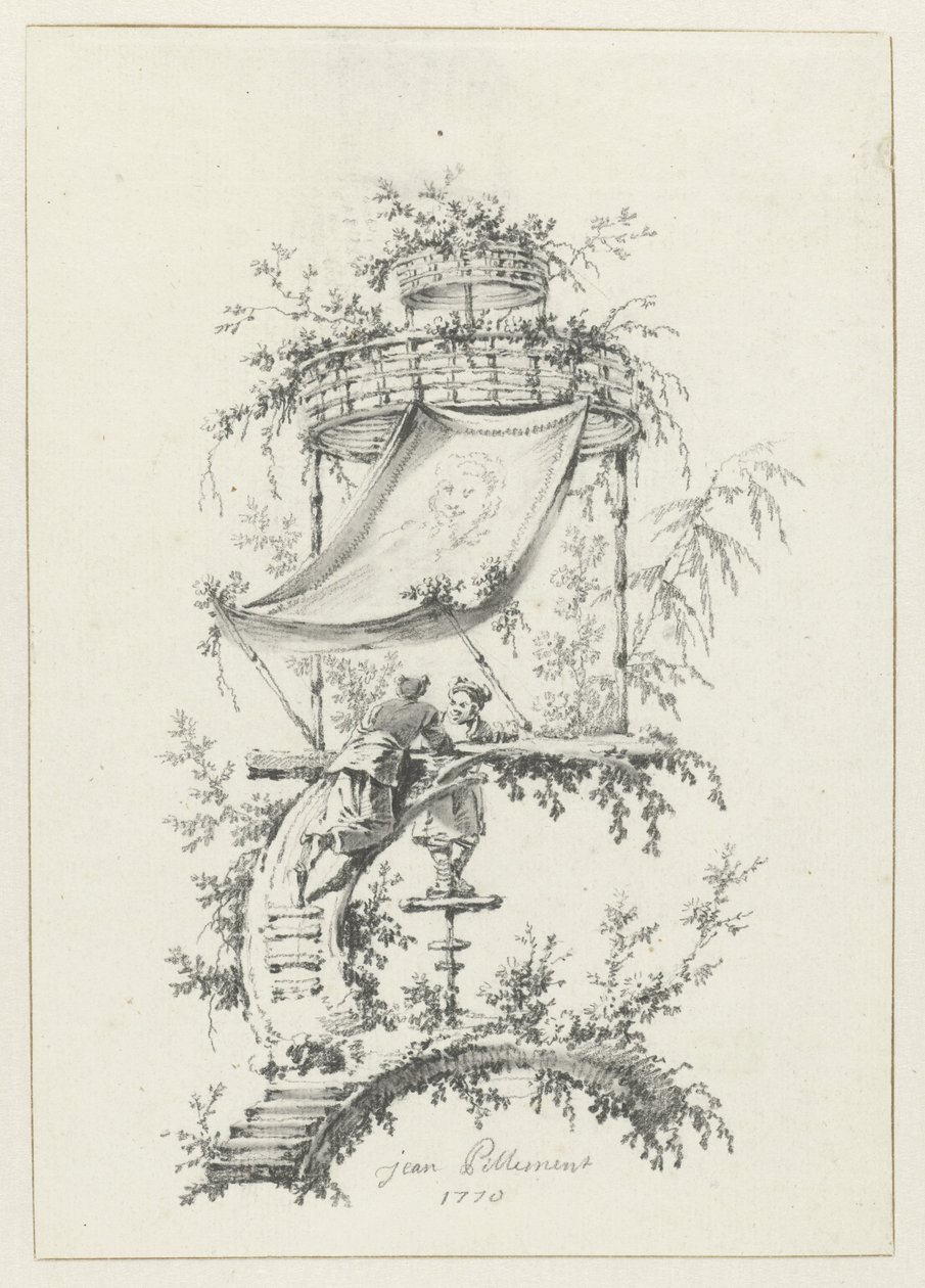 Kompozycja ozdobna w stylu chinoiserie Ozdobne wzory w stylu Chinoiserie dla Deuxième Cahier de six Baraques Chinoises (tytuł serii) autorstwa Jean Baptiste Pillement