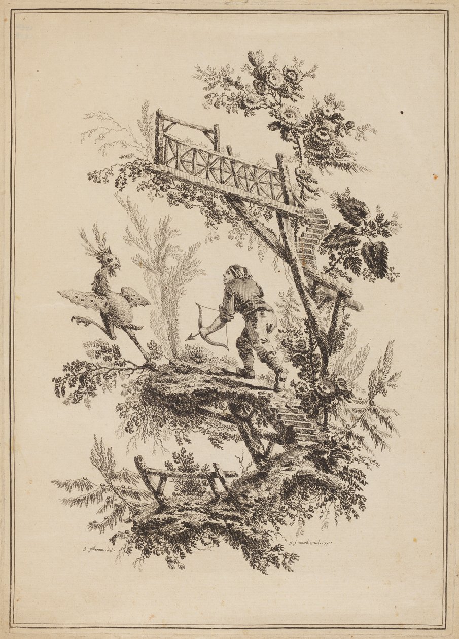 Tabliczka 12, z "Suity dwunastu rybaków i myśliwych" autorstwa Jean Baptiste Pillement