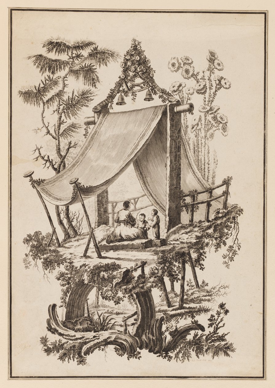 Trzy postacie pod namiotem autorstwa Jean Baptiste Pillement