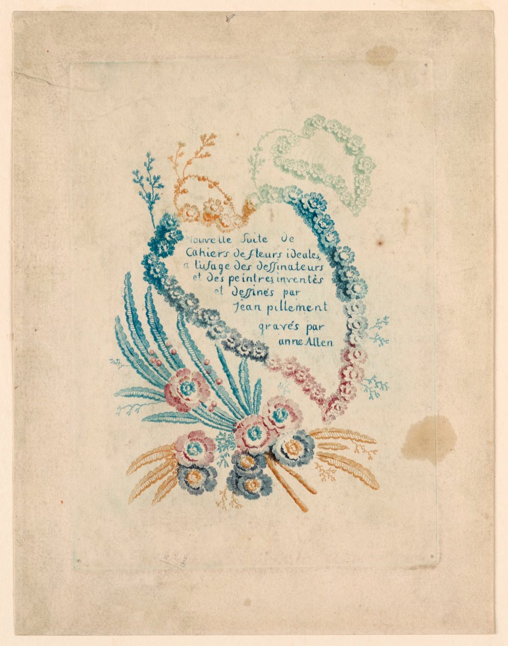 Strona tytułowa „Nouvelle Suite de Cahiers de fleurs iéales” autorstwa Jean Baptiste Pillement