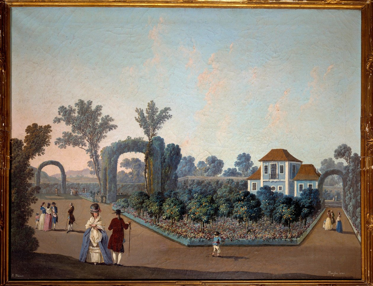 Widok ogrodów Benfiki w Lizbonie w 1785 r. Akwarela Jeana Pillementa (1728-1808) 1785 Paryż, Sztuka dekoracyjna autorstwa Jean Baptiste Pillement