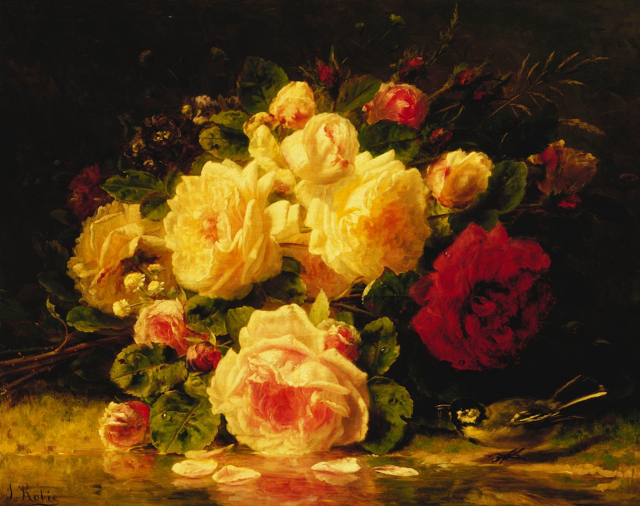 Róże z modraszka nad strumieniem, autorstwa Jean Baptiste Robie