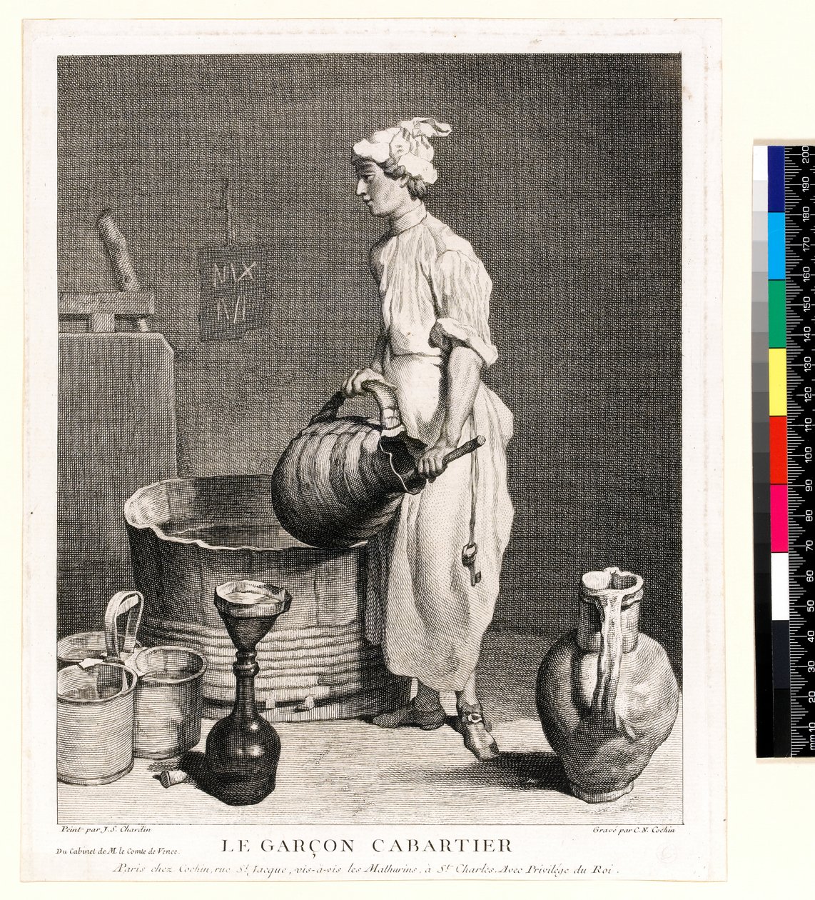 Le Garçon Cabaretier (The Cellar Boy) grawerowane przez Charlesa Nicolasa Cochina I (1688-1754) 1750 (akwaforta i grawerowanie) autorstwa Jean Baptiste Simeon (after) Chardin