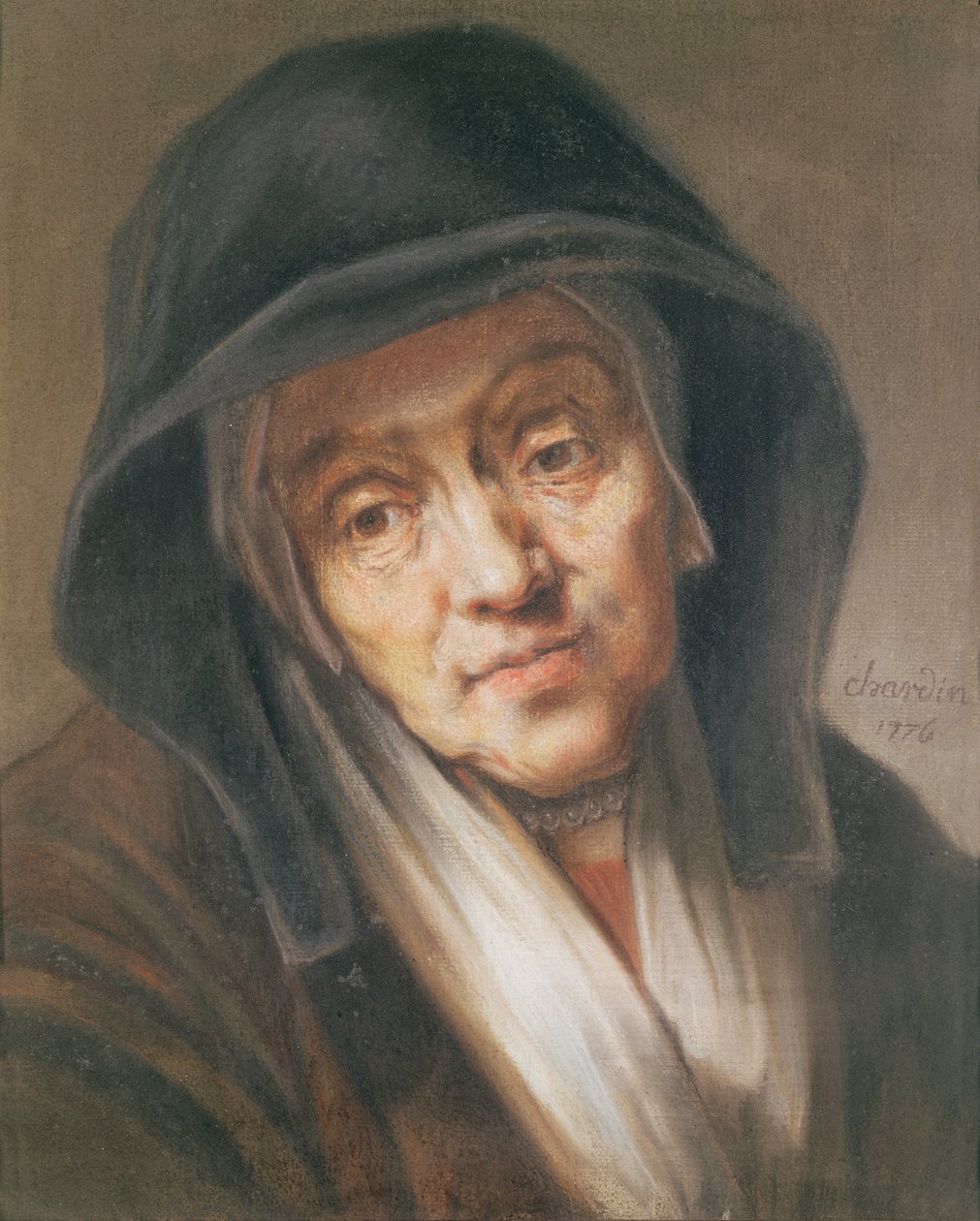 Kopia portretu Rembrandta jego matki, 1776 (pastel na papierze) autorstwa Jean Baptiste Simeon Chardin