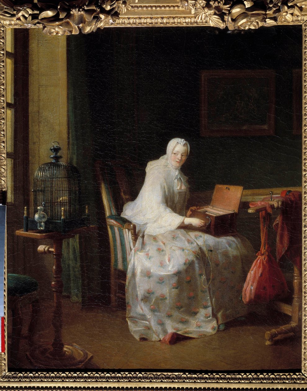 La serinette ou dame wariant ses amusements Obraz Jeana Baptiste Simeona Chardina (1699-1779) XVIII w. Słońce. 0,50 x 0,43 m² autorstwa Jean Baptiste Simeon Chardin