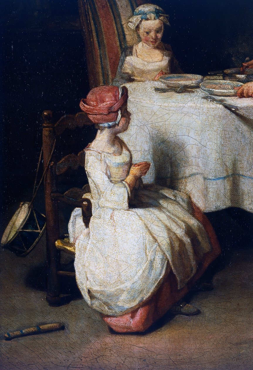Le Benedicite, ok. 1740, detal (olej na płótnie) autorstwa Jean Baptiste Simeon Chardin