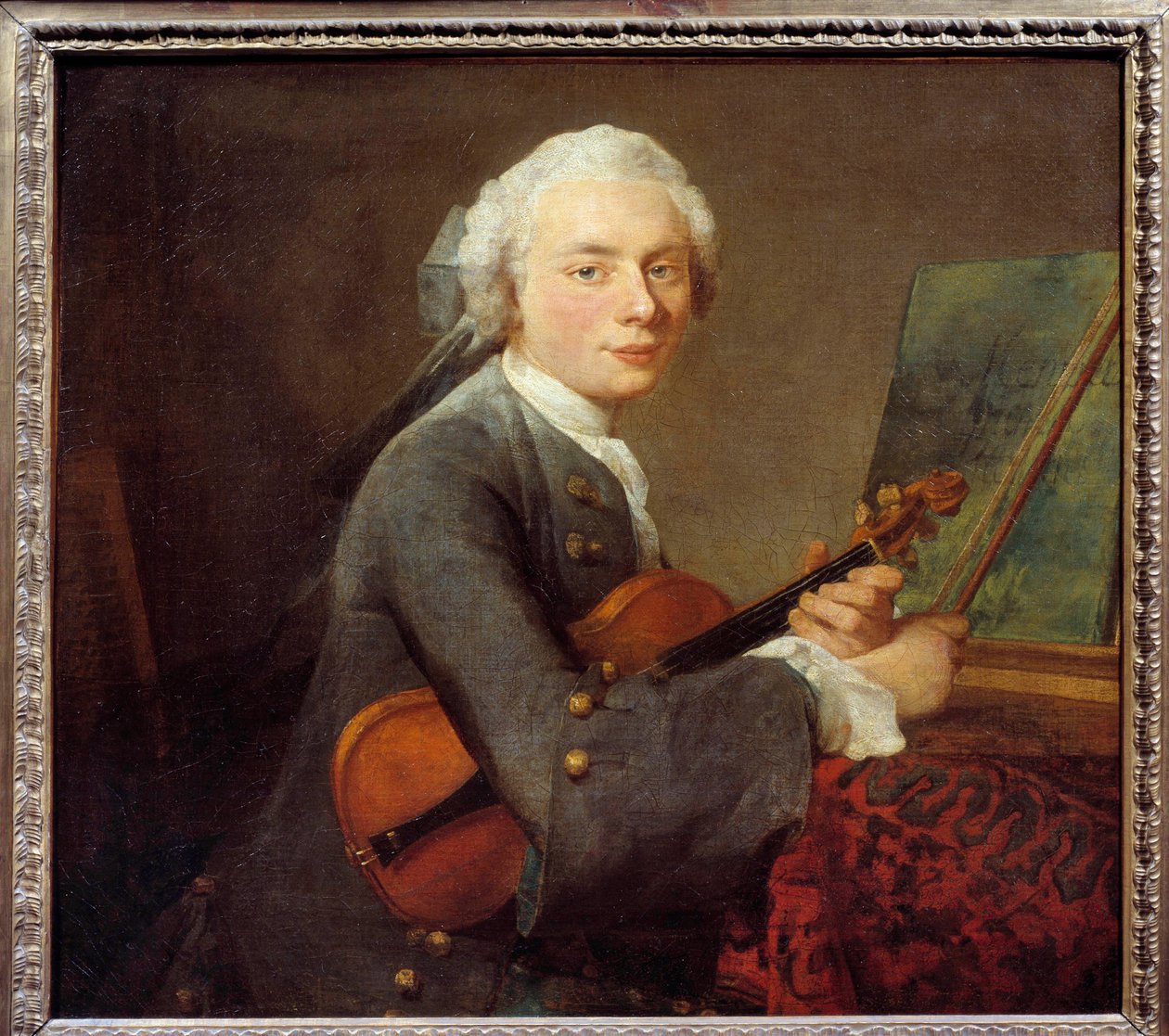 Młody mężczyzna ze skrzypcami lub portretem Charlesa Theodose Godefroy (1718-1796) Obraz Jean Baptiste Simeon Chardin (1699-1779) Słońce. 0,67x 0,74 m - Młody mężczyzna ze skrzypcami lub Portret Karola Theodose