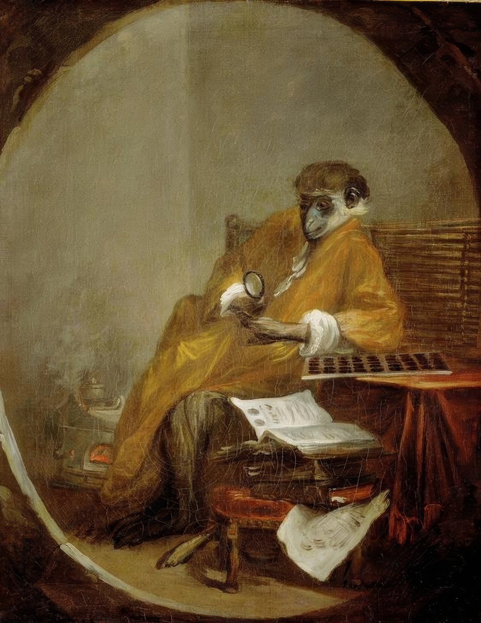 Antyczna małpa autorstwa Jean Baptiste Simeon Chardin