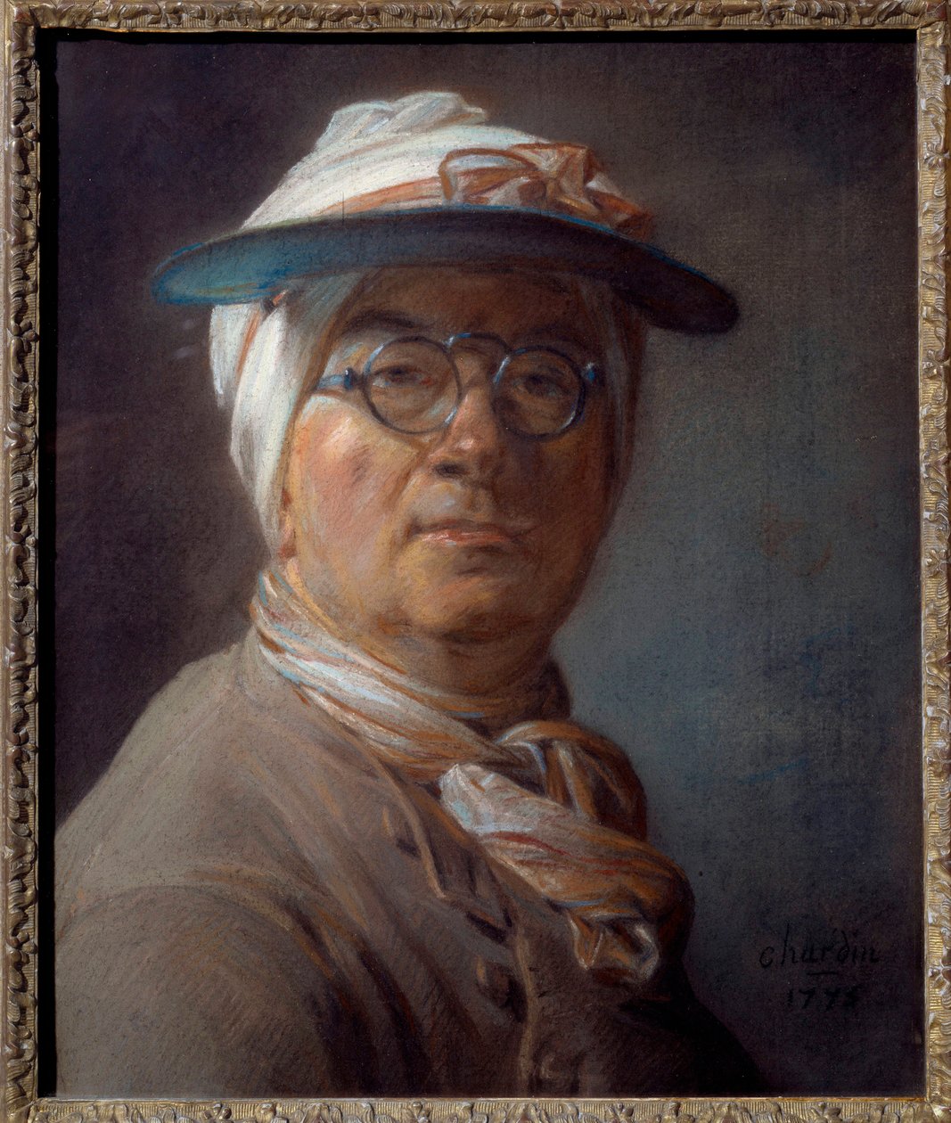 Autoportret zwany portretem zielony abażur Pastelowy obraz Jeana Baptiste Simeona Chardina (1699-1779) 1775 nd. 0,46x0,38 m - Portret Salf (z zielonym odcieniem) - Obraz Jean Baptiste Simeon Chardin (1699-1779), pastel na papierze (46x38 cm) autorstwa Jean Baptiste Simeon Chardin
