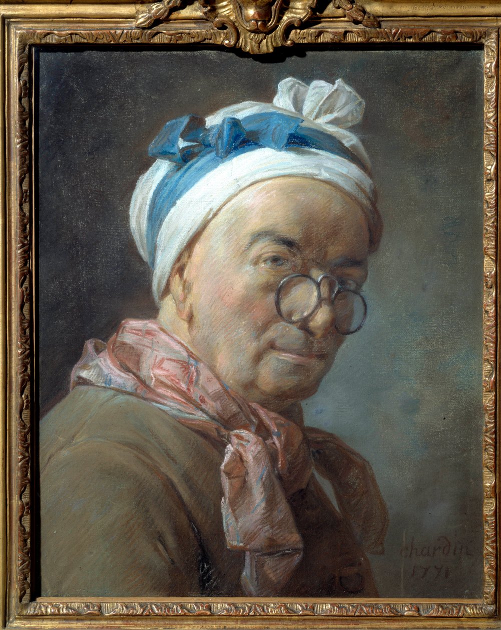 Autoportret opowiadany besiclesowi Obraz Jeana Baptiste Simeona Chardina (1699-1779). 1771. wym. 0,459 x 0,375 m. autorstwa Jean Baptiste Simeon Chardin