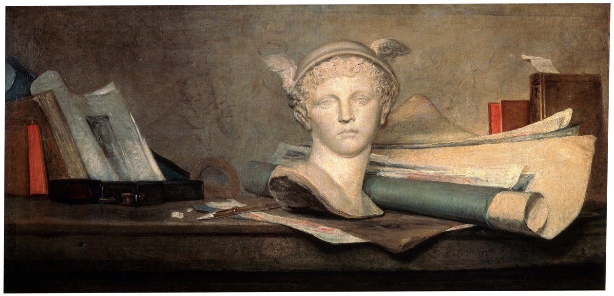 Martwa natura z atrybutami sztuki, XVIII wiek. autorstwa Jean Baptiste Simeon Chardin