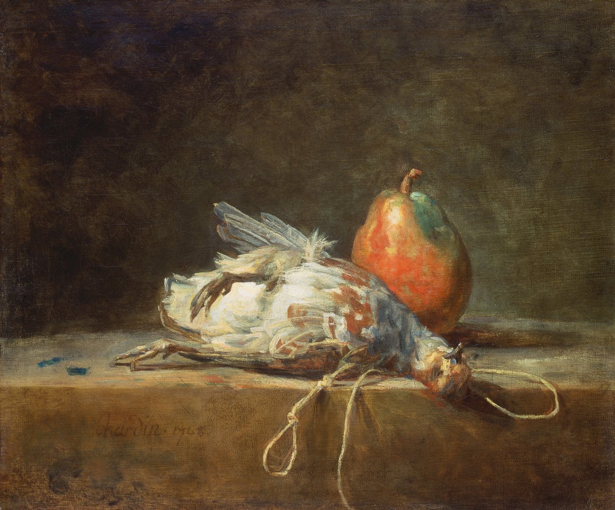Martwa natura z kuropatwą i gruszką, 1748 autorstwa Jean Baptiste Simeon Chardin