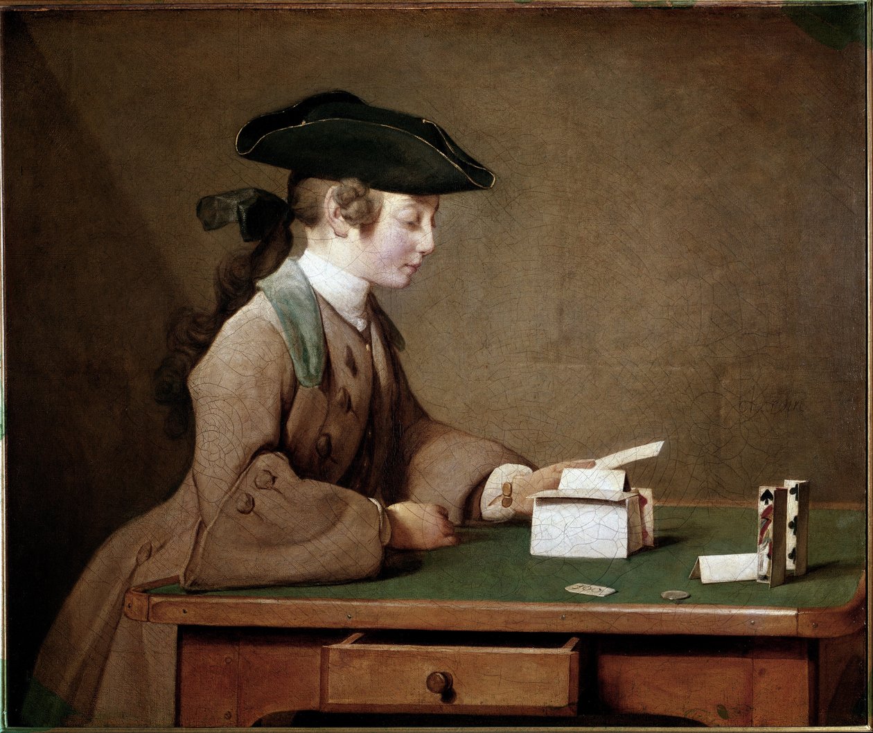 Dom z kart (olej na płótnie) autorstwa Jean Baptiste Simeon Chardin