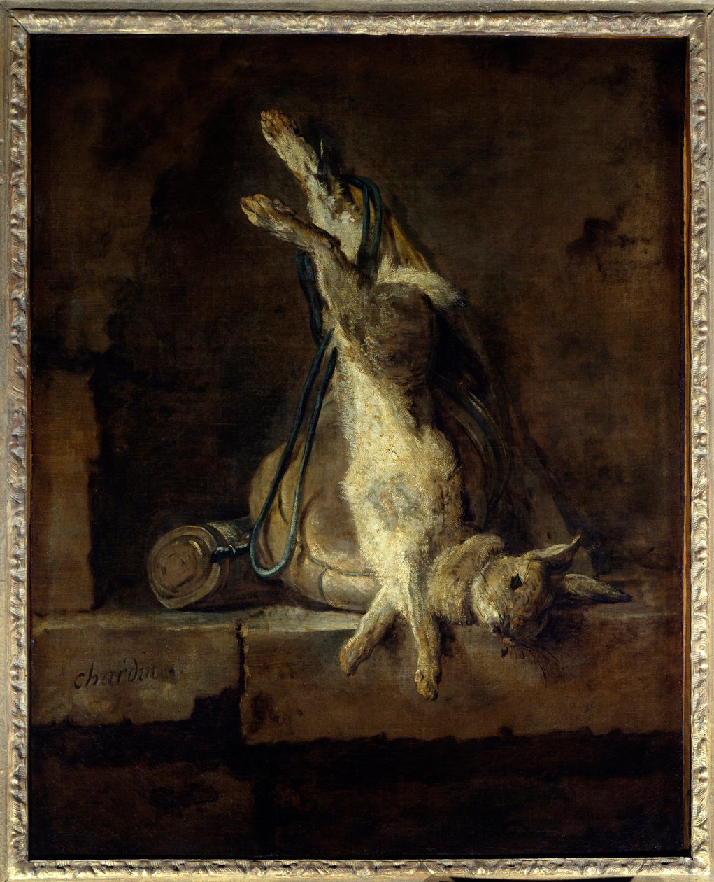 Martwy królik i sprzęt myśliwski Obraz: Jean Baptiste Simeon Chardin (1699-1779) XVIII w. Słońce. 0,81x0,65 m Paryż, Muzeum Luwru. autorstwa Jean Baptiste Simeon Chardin