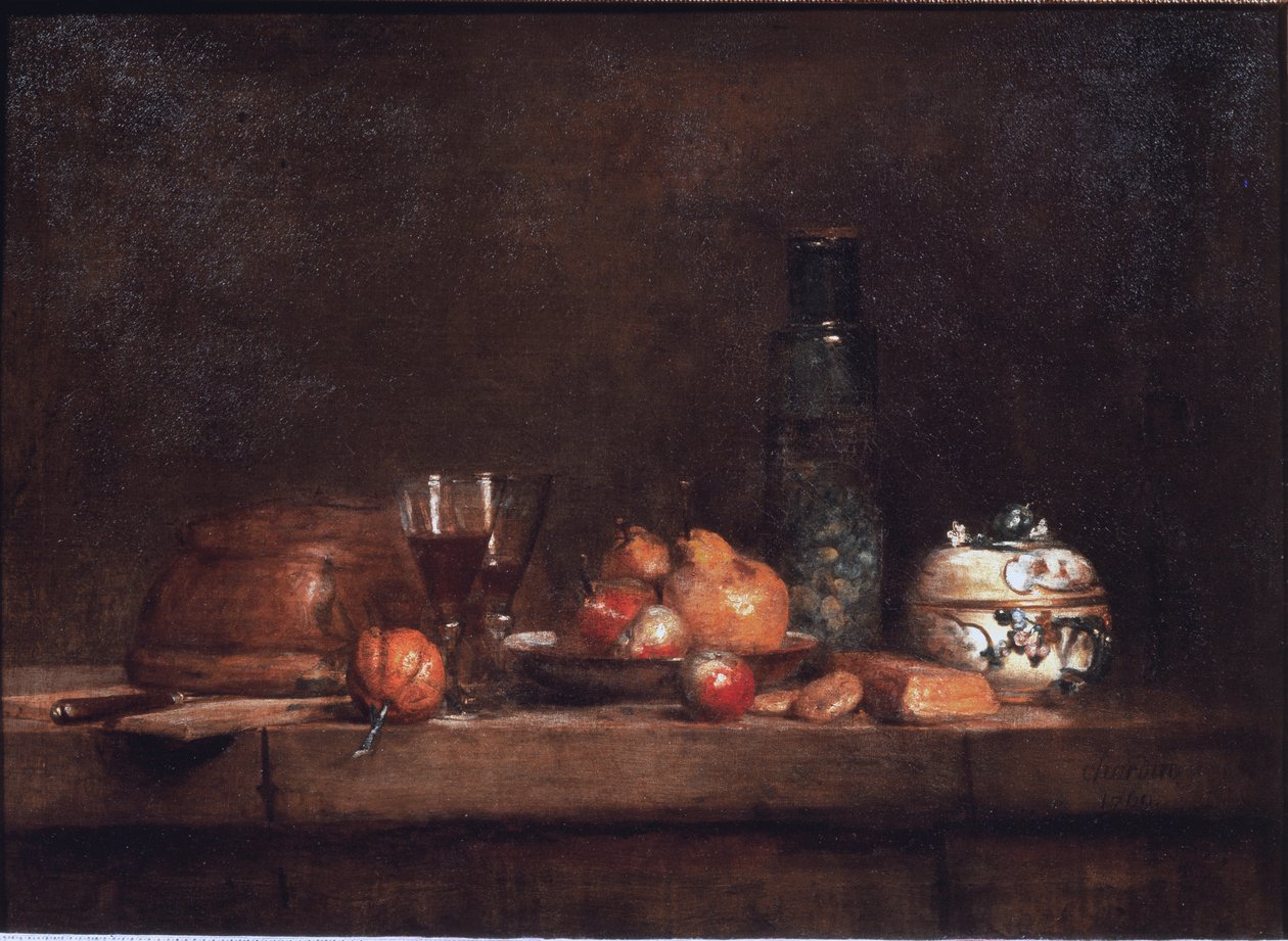 Słoik oliwek - Olej na płótnie autorstwa Jean Baptiste Simeon Chardin