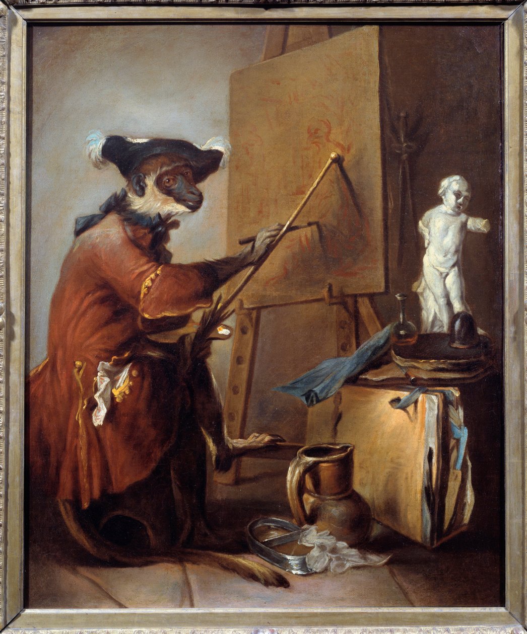 Malarz małpa. Przedstawienie małpy w postawie człowieka. Obraz Jeana Baptiste Simeona Chardina (1699-1779) autorstwa Jean Baptiste Simeon Chardin