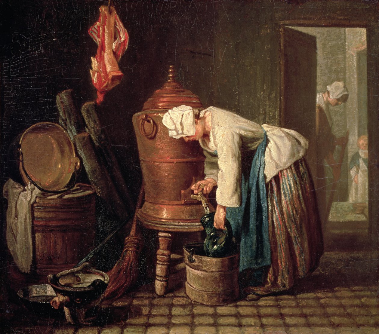 Kobieta czerpiąca wodę z miedzianej cysterny, ok. 1732 autorstwa Jean Baptiste Simeon Chardin