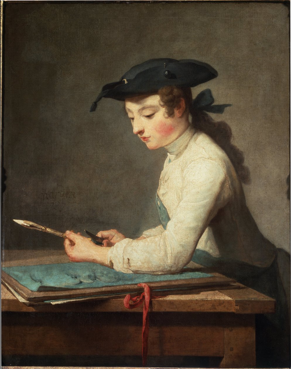 Młody rysownik rzeźbi ołówek. Obraz Jeana Baptiste Simeona Chardin autorstwa Jean Baptiste Simeon Chardin