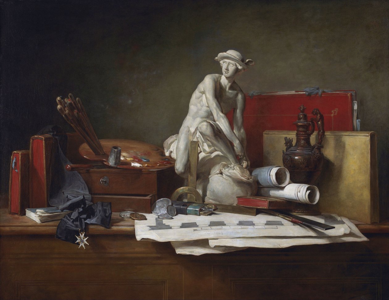 Francuski:  Nature morte aver des attributs des Arts Atrybuty sztuki i nagrody, które są im przyznawane autorstwa Jean Baptiste Simeon Chardin
