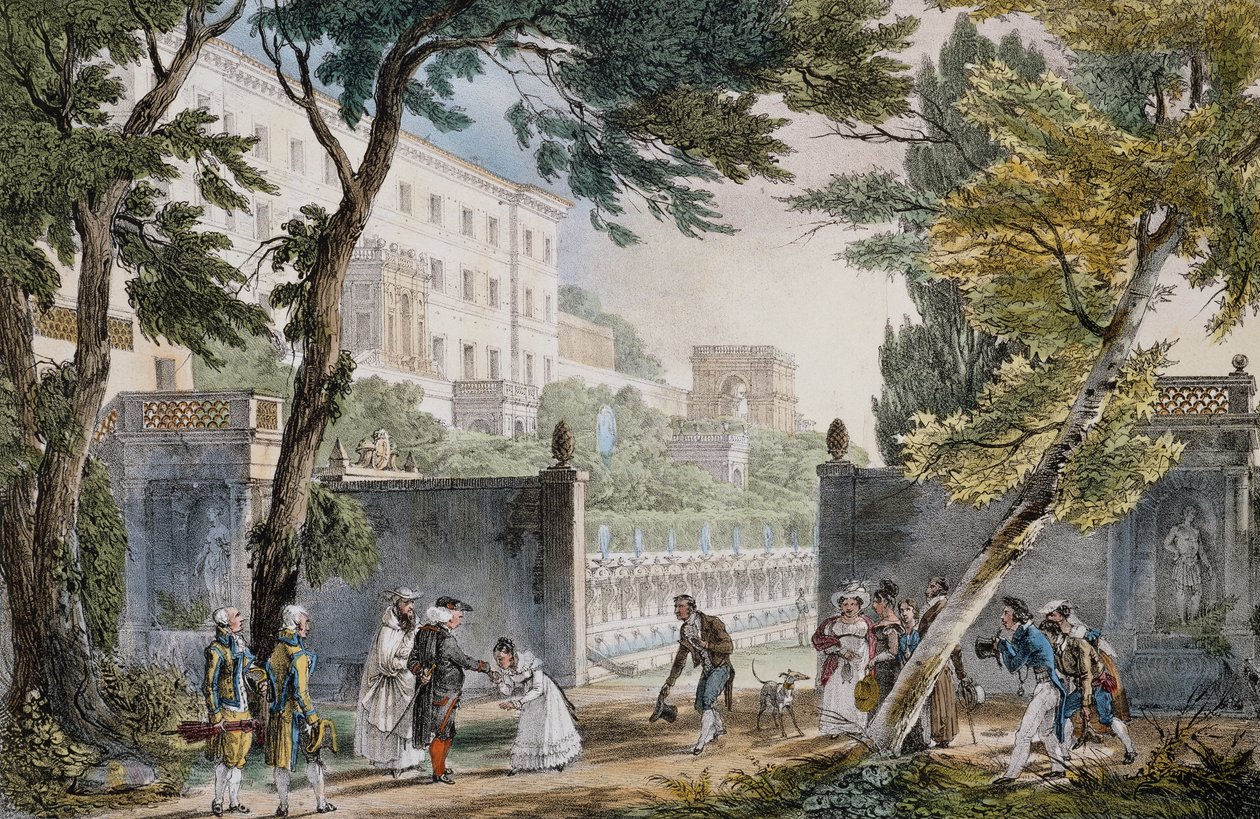 Willa: scena spotkania szlachty - rycina Jana Chrzciciela (Jean-Baptiste) Thomasa (1791-1833), ok. 1820 autorstwa Jean Baptiste Thomas