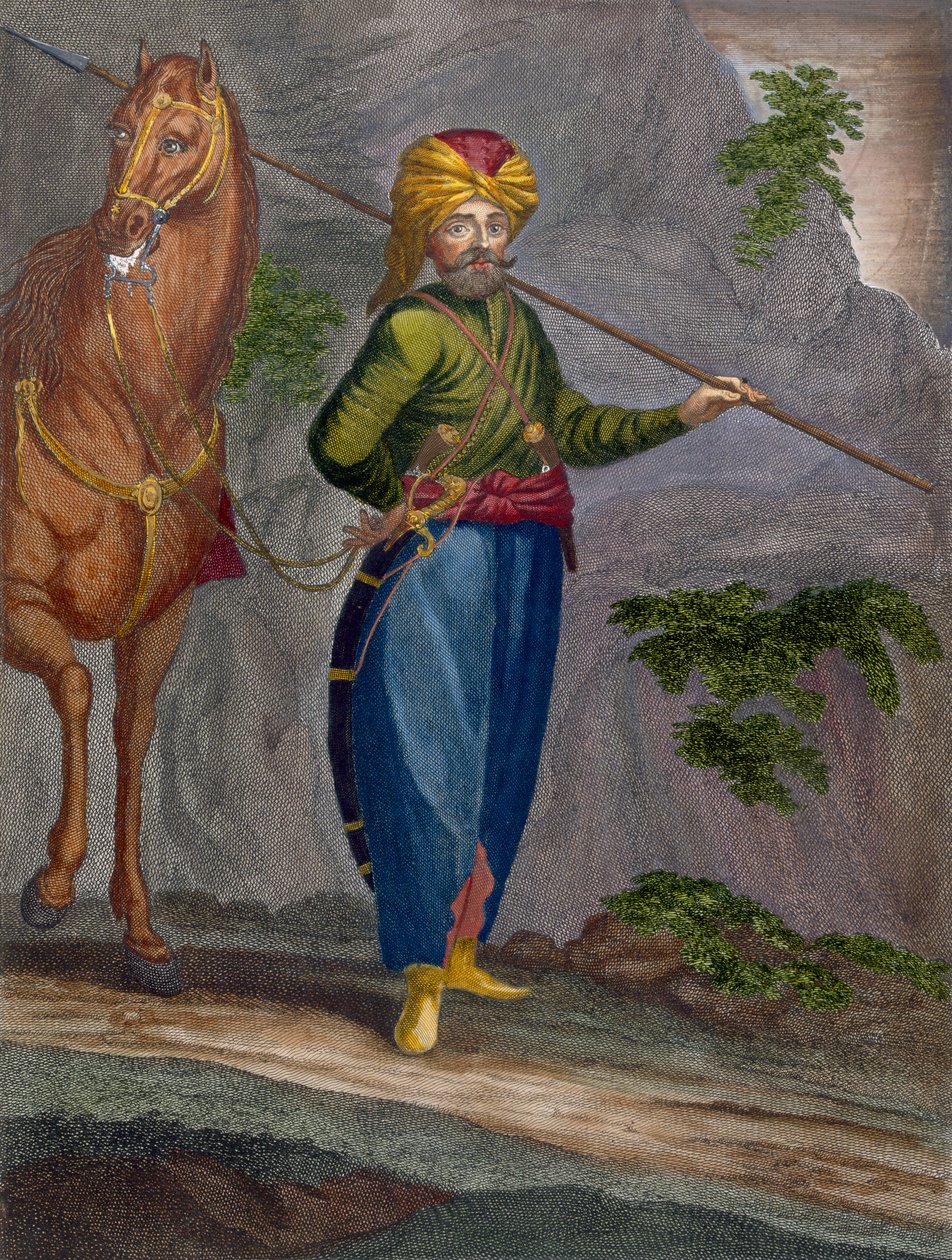 A Spahi, tablica 34 z „Kolekcja stu druków reprezentujących różne narody Lewantu” Charlesa de Ferriola, sztychowana przez Gerarda Scotina (1671-1716), 1707-08 autorstwa Jean Baptiste Vanmour