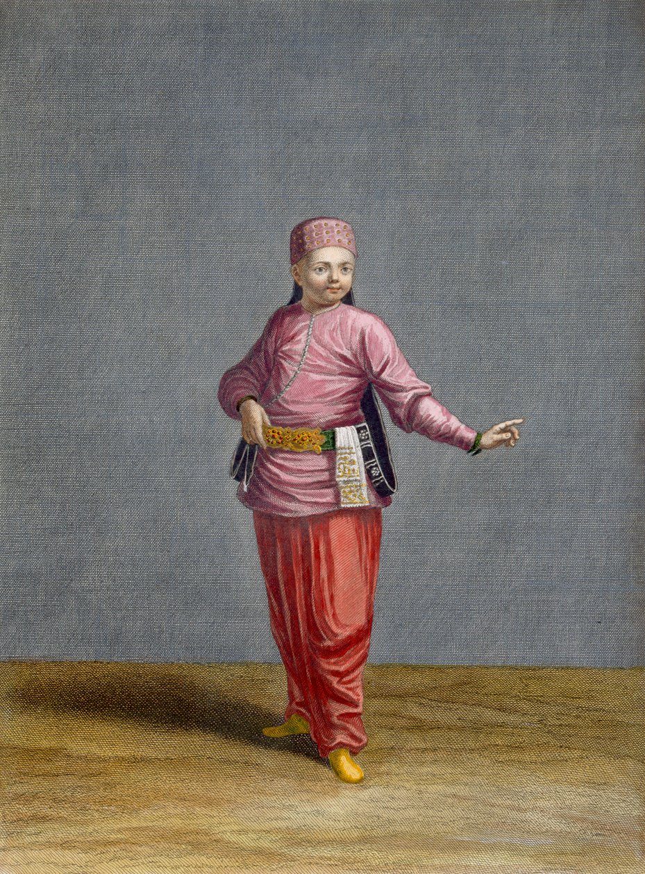 Chłopiec turecki, tablica 44 z „Kolekcja stu druków reprezentujących różne narody Lewantu” Charlesa de Ferriola, ryt. Jean-Baptiste Haussard (fl.1679-1749), 1707-08 (kolor autorstwa Jean Baptiste Vanmour