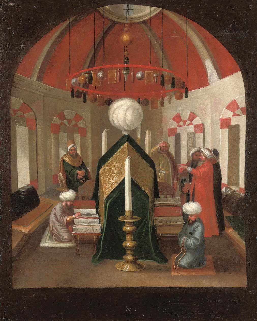 Tureckie mauzoleum z figurami przy grobie sułtana autorstwa Jean Baptiste Vanmour