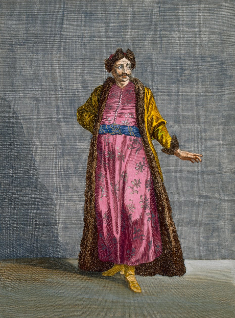Wołoski dżentelmen, tablica 80 z „Kolekcja stu druków reprezentujących różne narody Lewantu” Charlesa de Ferriola, ryt. B. Baron, 1707-08 autorstwa Jean Baptiste Vanmour
