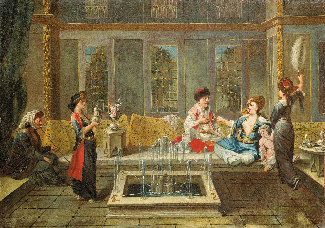 Ormiańskie wnętrze z sułtanem i jego ulubieńcem autorstwa Jean Baptiste Vanmour