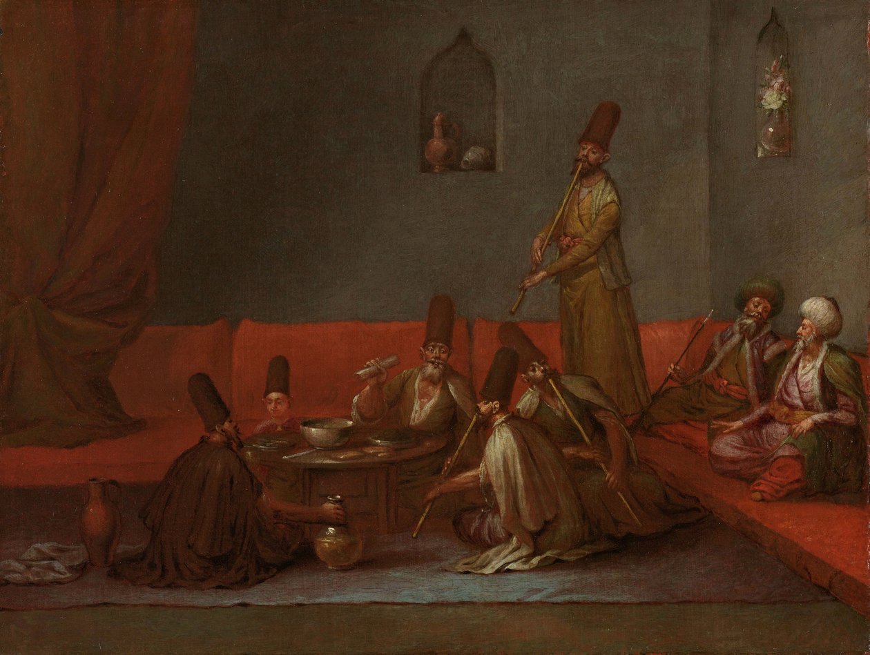 Derwisze dzielą się posiłkiem Derwisze przy posiłku Derwisze przy stole autorstwa Jean Baptiste Vanmour