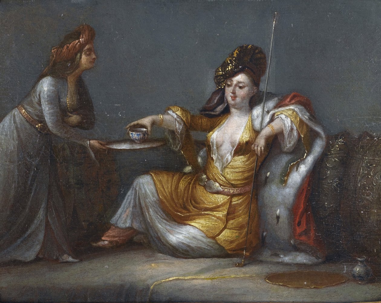 „Sultana pije kawę” (Sultana pije kawę) Obraz ze szkoły Jean Baptiste (Jean-Baptiste) Vanmour (Van Mour) (1671-1737) Kolekcja prywatna autorstwa Jean Baptiste Vanmour