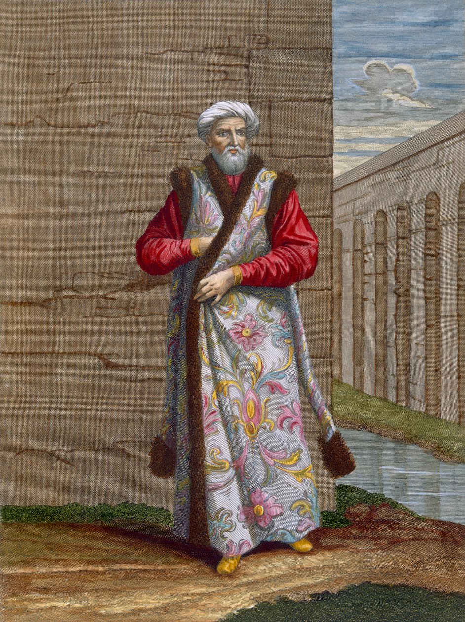 Kapitan Pacha, tablica 36 z „Kolekcja stu druków reprezentujących różne narody Lewantu” Charlesa de Ferriola, sztychowana przez Gerarda Scotina (1671-1716), 1707-08 (kolor eng autorstwa Jean Baptiste Vanmour