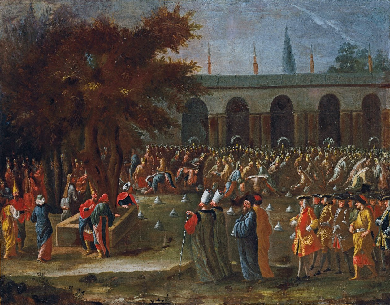 Ambasador Holandii z orszakiem przyjmowany przez sułtana Ahmeda III w Pałacu Topkapi w Stambule autorstwa Jean Baptiste Vanmour