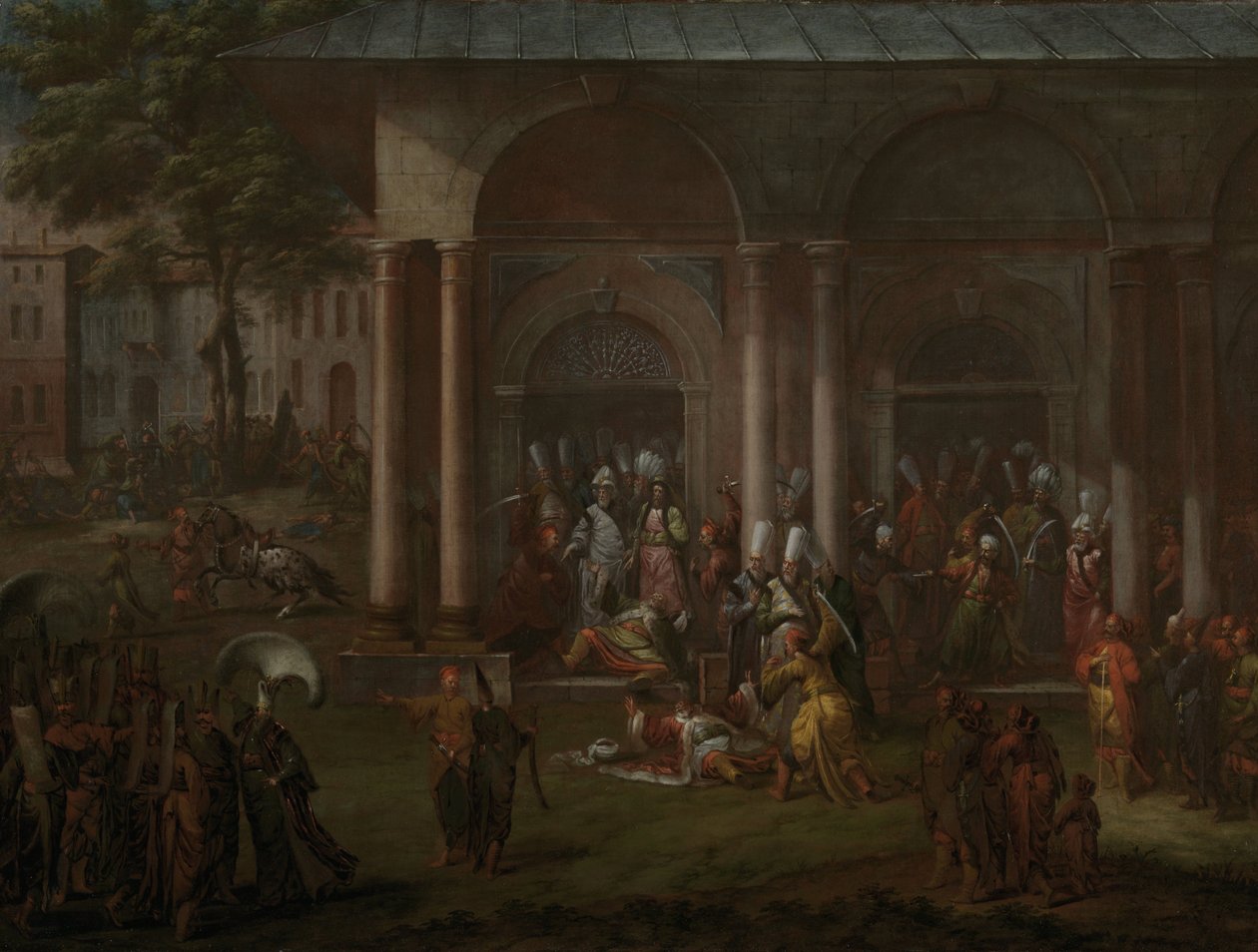 Morderstwo Patrony Halila i jego kolegów buntowników Zabójstwo Patrony Halila i jego zwolenników autorstwa Jean Baptiste Vanmour