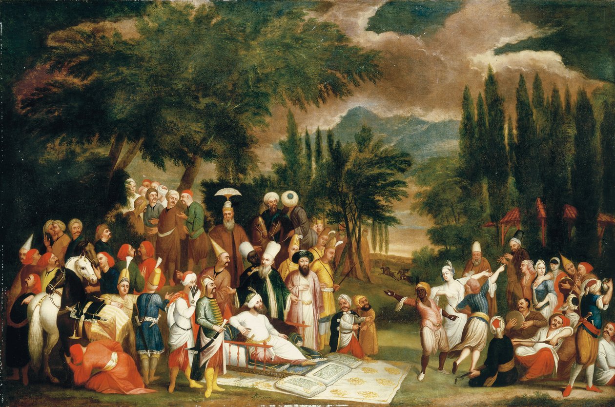 Polowanie sułtana Ahmeda III autorstwa Jean Baptiste Vanmour