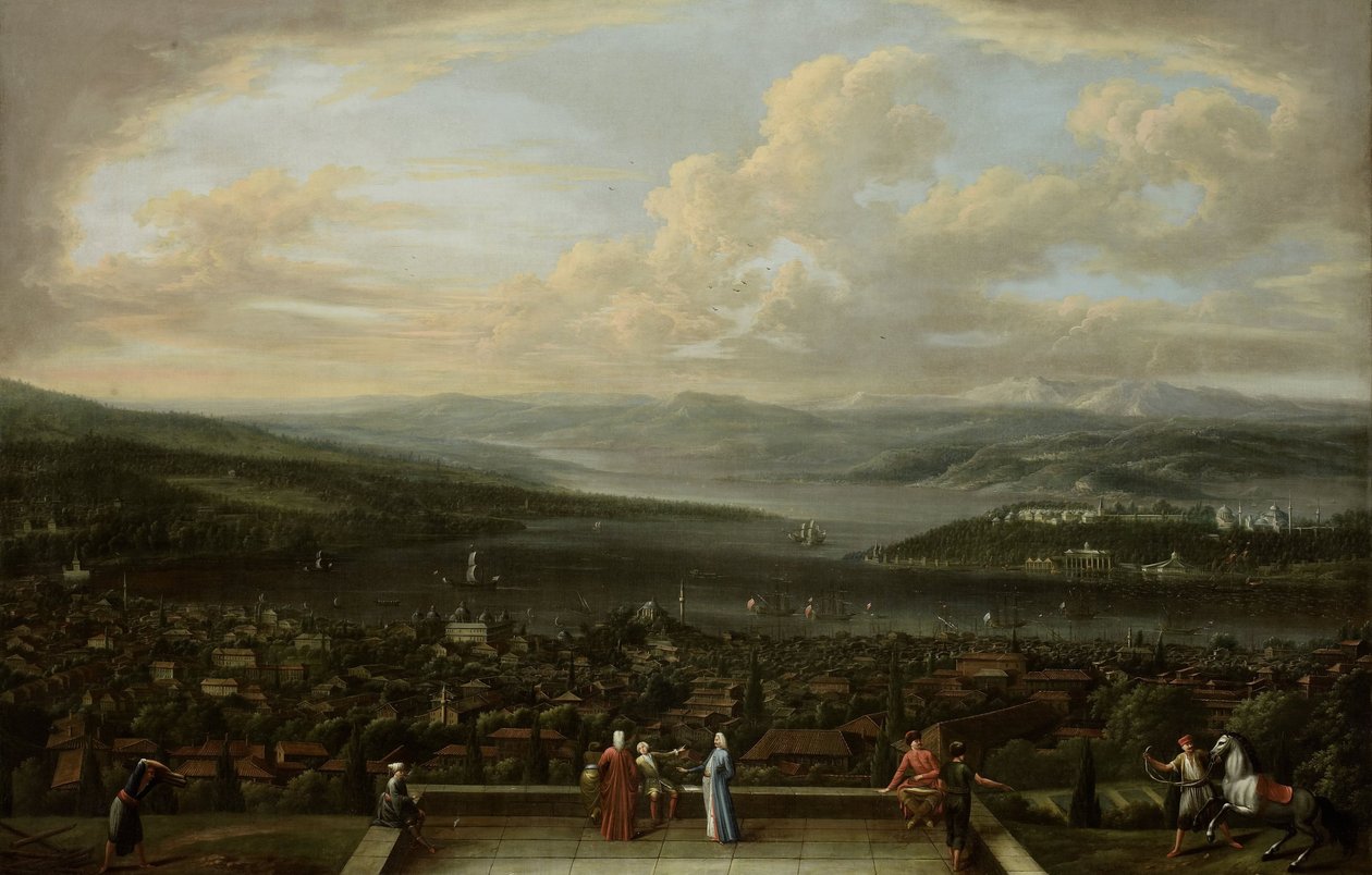 Widok na Istambuł z ambasady holenderskiej w Pera, ok. 1720-37 r. autorstwa Jean Baptiste Vanmour