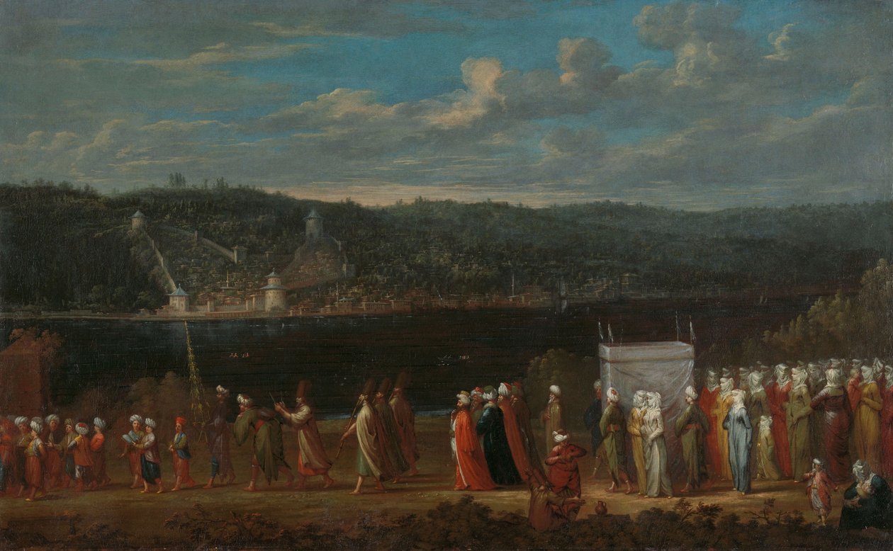 Orszak weselny na Bosforze, ok. 1720-37 autorstwa Jean Baptiste Vanmour