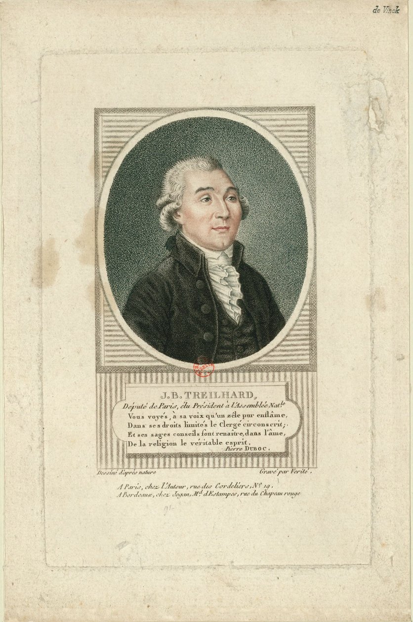 Portret Jeana-Baptiste Treilharda 1742-1810 , c. 1790. autorstwa Jean Baptiste Verite