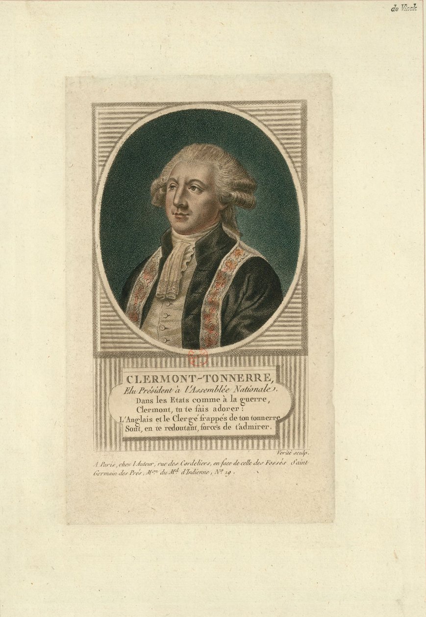 Portret Stanisława Marii Adelajdy, hrabiego Clermont-Tonnerre 1757-1792, c. 1789. autorstwa Jean Baptiste Verite
