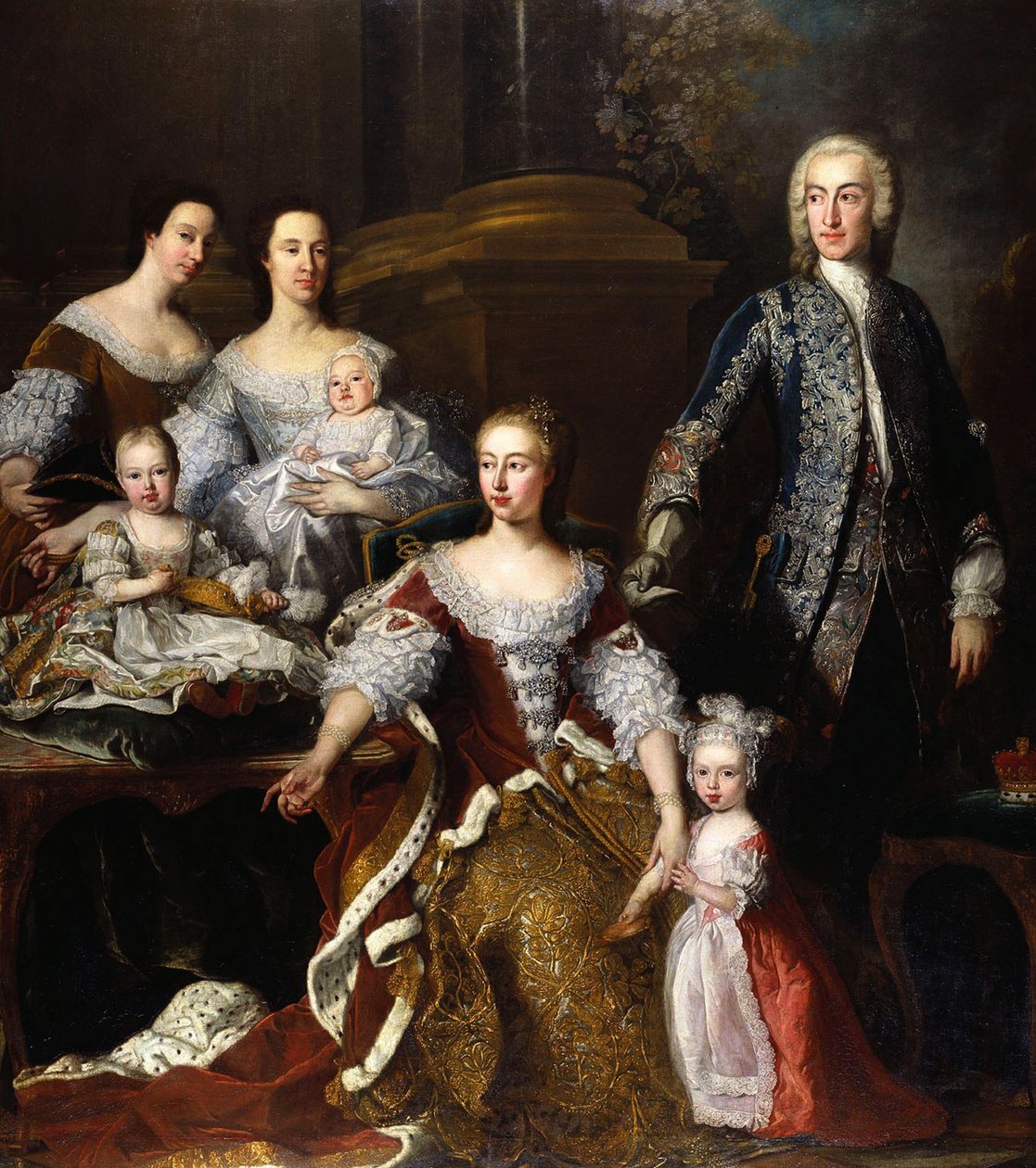 Augusta Saxe-Gotha, księżna Walii, wraz z członkami rodziny i gospodarstwem domowym, 1739 autorstwa Jean Baptiste van Loo